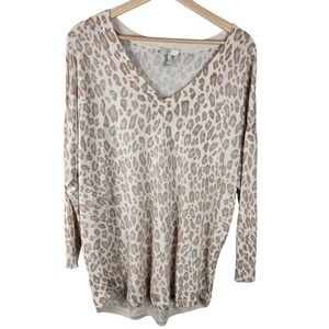 Joie Chyanne Sweater Women Medium Cream Leopard Print V-neck Soft Cashmere‎ Wool